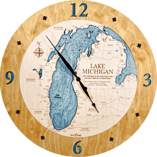 Sea & Soul Charts Lake Michigan Nautical Wood Clock 