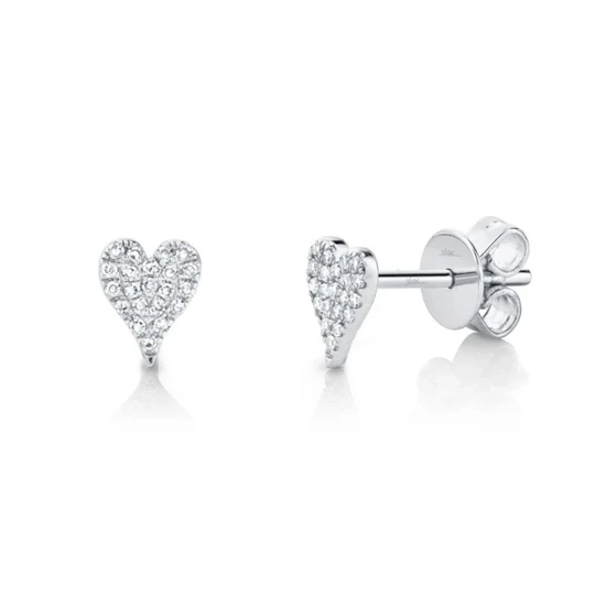 Shy Creation Diamond Pave Heart Stud Earrings - White Gold 