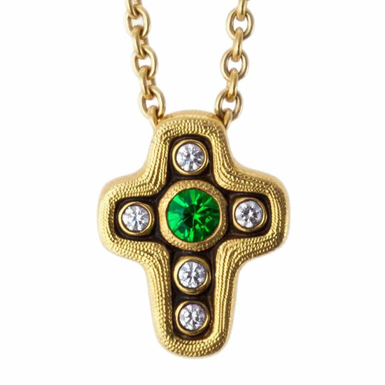 Alex Sepkus Cross Necklace - Sapphire or Tsavorite and Diamonds