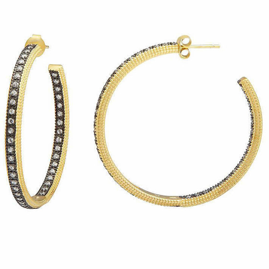 Freida Rothman Classic Hoop Earrings Gold Rhodium
