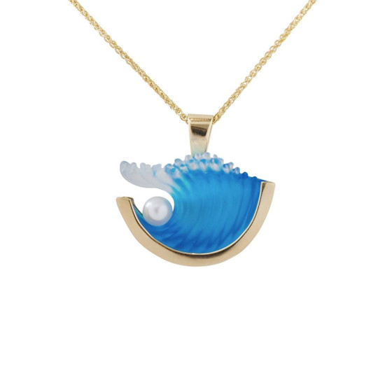 Matt Bezak Large Wave Glass Pendant 14KT Yellow Gold, Pearl Matt Bezak Large Wave Glass Pendant 14KT Yellow Gold, Pearl