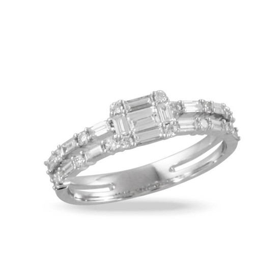 Doves by Doron Paloma Diamond Center Stone Double Band Ring White Gold Doves by Doron Paloma Diamond Center Stone Double Band Ring White Gold
