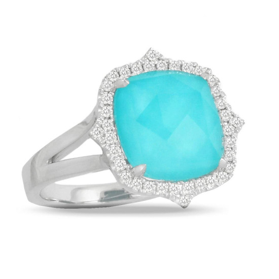 Doves by Doron Paloma Clear Quartz over Turquoise Diamond Pointed Cushion Ring Doves by Doron Paloma Clear Quartz over Turquoise Diamond Pointed Cushion Ring