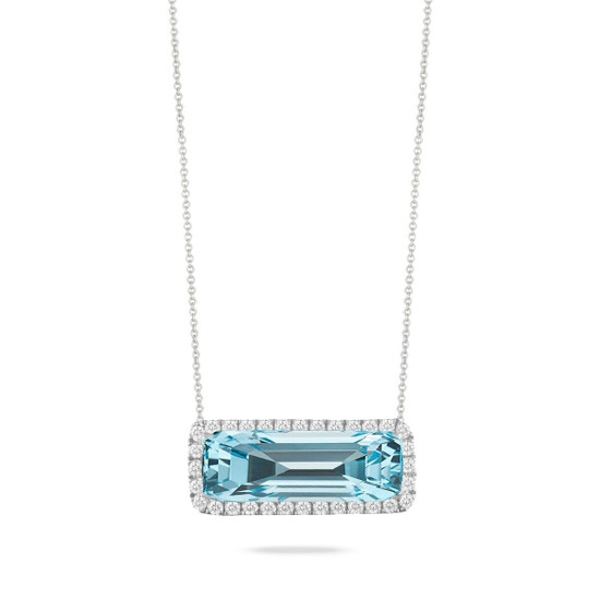 Doves by Doron Paloma Diamond and Sky Blue Topaz Rectangle Pendant Necklace