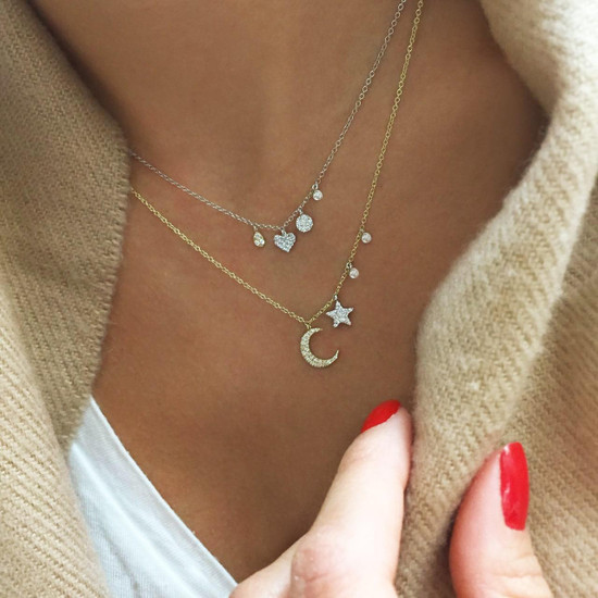 Dainty Heart Charm Necklace in White 