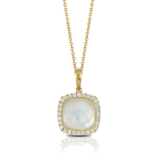 Doves by Doron Paloma Clear Quartz Over Mother of Pearl Square Yellow Gold Pendant Doves by Doron Paloma Clear Quartz Over Mother of Pearl Square Yellow Gold Pendant