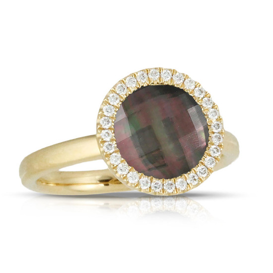 Doves by Doron Paloma Clear Quartz Over Black Mother of Pearl Round Yellow Gold Ring Doves by Doron Paloma Clear Quartz Over Black Mother of Pearl Round Yellow Gold Ring
