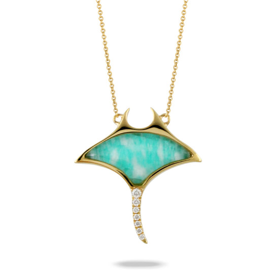 Doves by Doron Paloma Clear Quartz Over Amazonite Stingray Yellow Gold Necklace Doves by Doron Paloma Clear Quartz Over Amazonite Stingray Yellow Gold Necklace