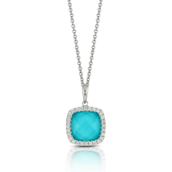Doves by Doron Paloma Clear Quartz Over Turquoise Square White Gold Pendant Doves by Doron Paloma Clear Quartz Over Turquoise Square White Gold Pendant