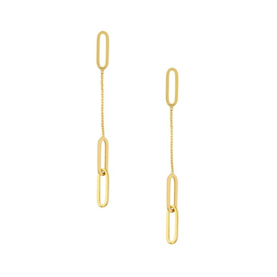 Midas Long Dangle Thin Yellow Gold Paperclip Earrings