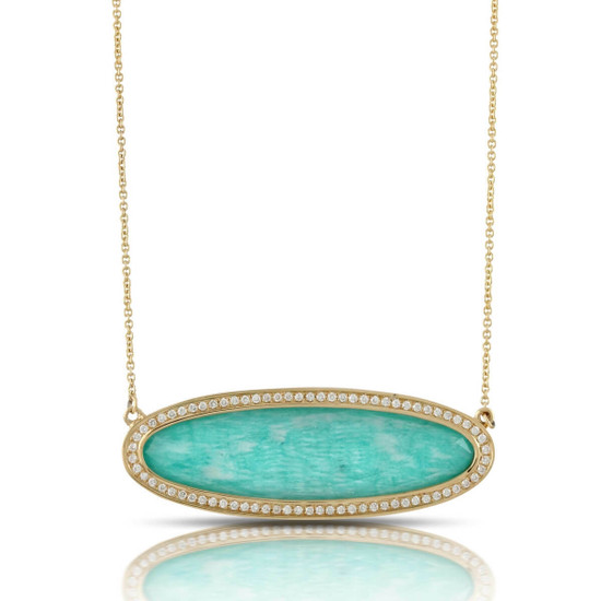 Doves by Doron Paloma Amazonite and Diamond Long Oval Yellow Gold Necklace Doves by Doron Paloma Amazonite and Diamond Long Oval Yellow Gold Necklace