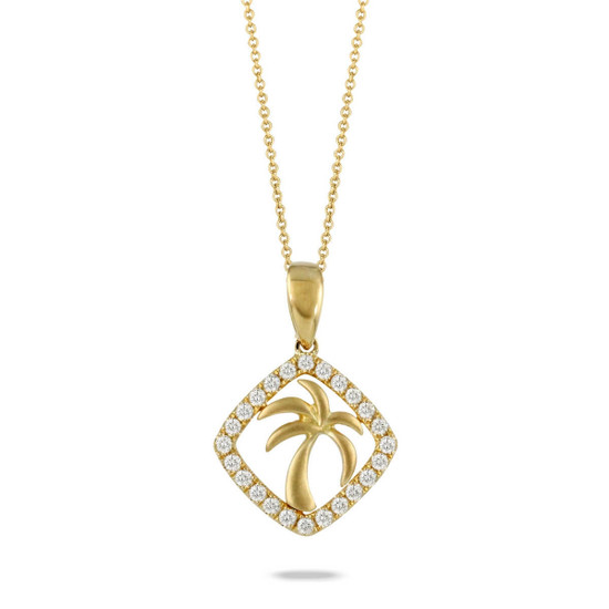 Doves by Doron Paloma Diamond Palm Tree Square Yellow Gold Pendant Doves by Doron Paloma Diamond Palm Tree Square Yellow Gold Pendant