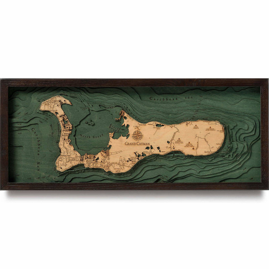 Nautical Wood Maps Grand Cayman - Dark Frame Nautical Wood Maps Grand Cayman - Dark Frame