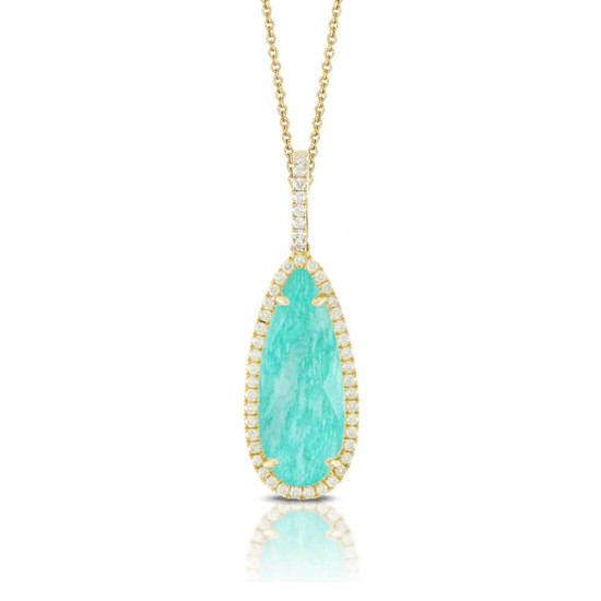 Doves by Doron Paloma Amazonite and Diamond Teardrop Yellow Gold Pendant Doves by Doron Paloma Amazonite and Diamond Teardrop Yellow Gold Pendant