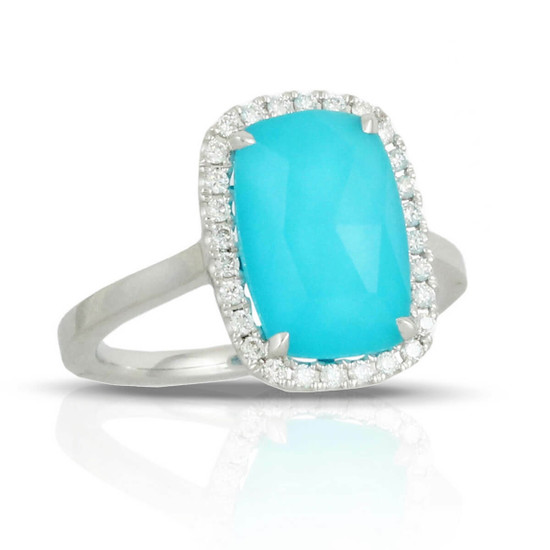 Doves by Doron Paloma Turquoise and Diamond Rectangle White Gold Ring