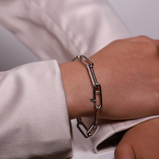 Long Paperclip Silver Milano Chain Bracelet by Ti Sento | Giving