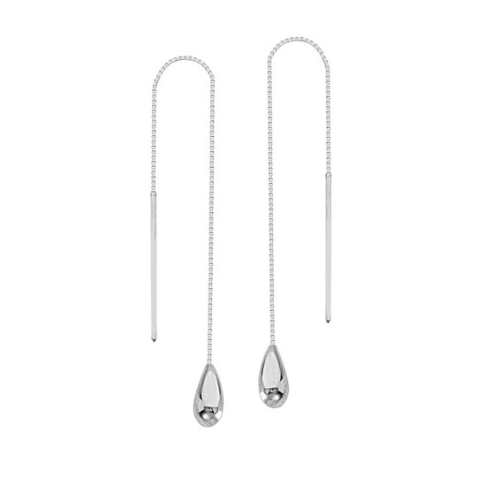 Midas Tear Drop Box Chain White Gold Threader Earrings