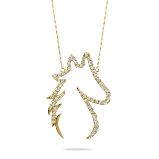 Doves by Doron Paloma Pave Diamond Horse Silhouette Equestrian Yellow Gold Necklace Doves by Doron Paloma Pave Diamond Horse Silhouette Equestrian Yellow Gold Necklace