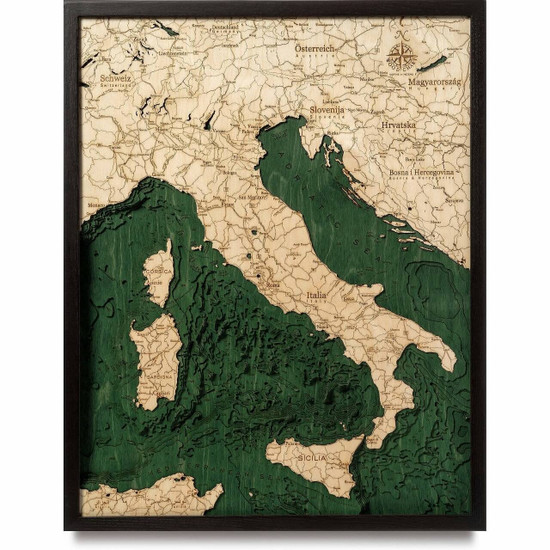Nautical Wood Maps Italy - Dark Frame Nautical Wood Maps Italy - Dark Frame