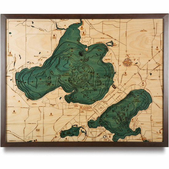 Nautical Wood Maps Lake Mendota / Lake Monona