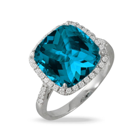 Doves by Doron Paloma London Blue Topaz Cushion Cut White Gold Diamond Ring Doves by Doron Paloma London Blue Topaz Cushion Cut White Gold Diamond Ring