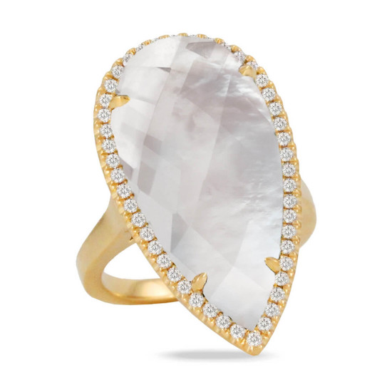 Doves by Doron Paloma Mother of Pearl and Diamond Teardrop Yellow Gold Ring Doves by Doron Paloma Mother of Pearl and Diamond Teardrop Yellow Gold Ring