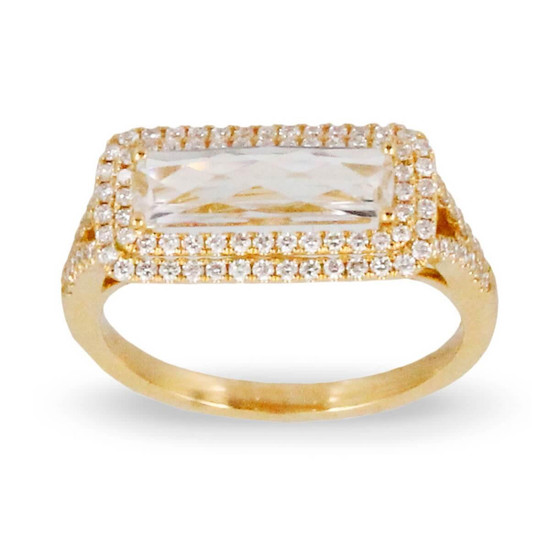 Doves by Doron Paloma White Topaz and Diamond Encrusted Rectangle Yellow Gold Ring Doves by Doron Paloma White Topaz and Diamond Encrusted Rectangle Yellow Gold Ring