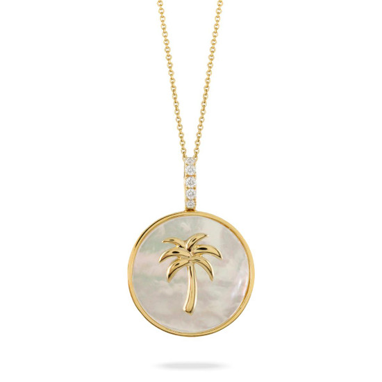Doves by Doron Paloma Gold Disc with Palm Tree and White Mother of Pearl Pendant Doves by Doron Paloma Gold Disc with Palm Tree and White Mother of Pearl Pendant