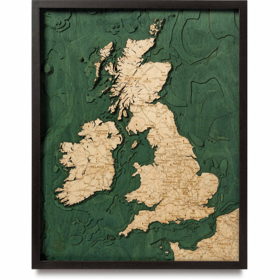 Nautical Wood Maps United Kingdom - Dark Frame Nautical Wood Maps United Kingdom - Dark Frame