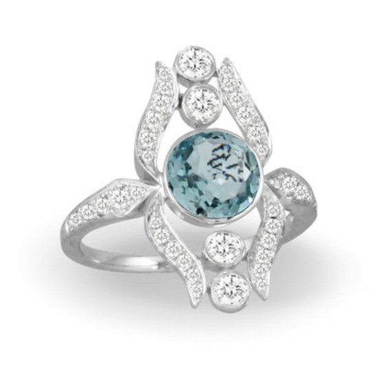 Doves by Doron Paloma Aquamarine and Diamond White Gold Ring Doves by Doron Paloma Aquamarine and Diamond White Gold Ring