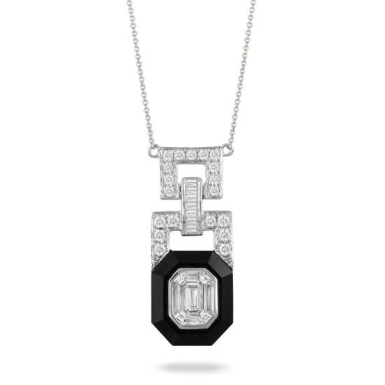 Doves by Doron Paloma Mondrian Black Onyx and Diamonds White Gold Invisible Set Necklace Doves by Doron Paloma Mondrian Black Onyx and Diamonds White Gold Invisible Set Necklace