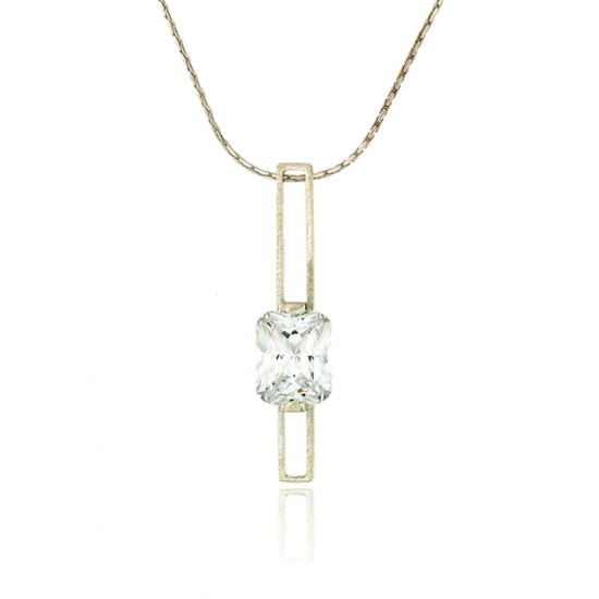 Mysterium Collection Rectangle Pendant with CZ Necklace