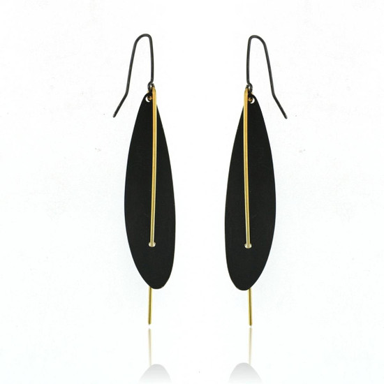 Mysterium Collection Black Oxidized Matte Leaf Earrings with Gold Wire