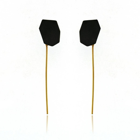 Mysterium Collection Silver Black Irregular Element Earrings with Gold Wire