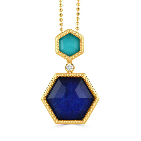 Doves by Doron Paloma Double Lapis and Turquoise Pendant Doves by Doron Paloma Double Lapis and Turquoise Pendant
