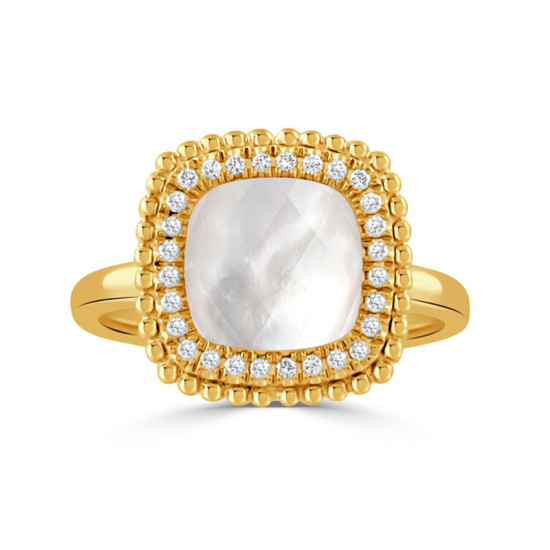Doves by Doron Paloma Square Justinian Ring with Diamonds - White Mother of Pearl Doves by Doron Paloma Square Justinian Ring with Diamonds - White Mother of Pearl