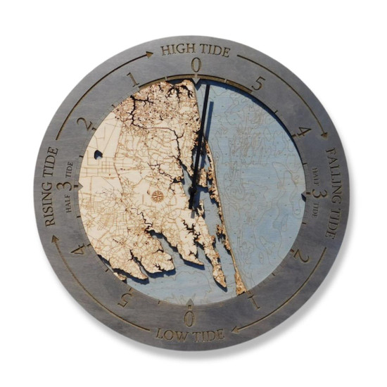 Nautical Wood Maps Virginia Beach to Kitty Hawk Tide Clock  Nautical Wood Maps Virginia Beach to Kitty Hawk Tide Clock