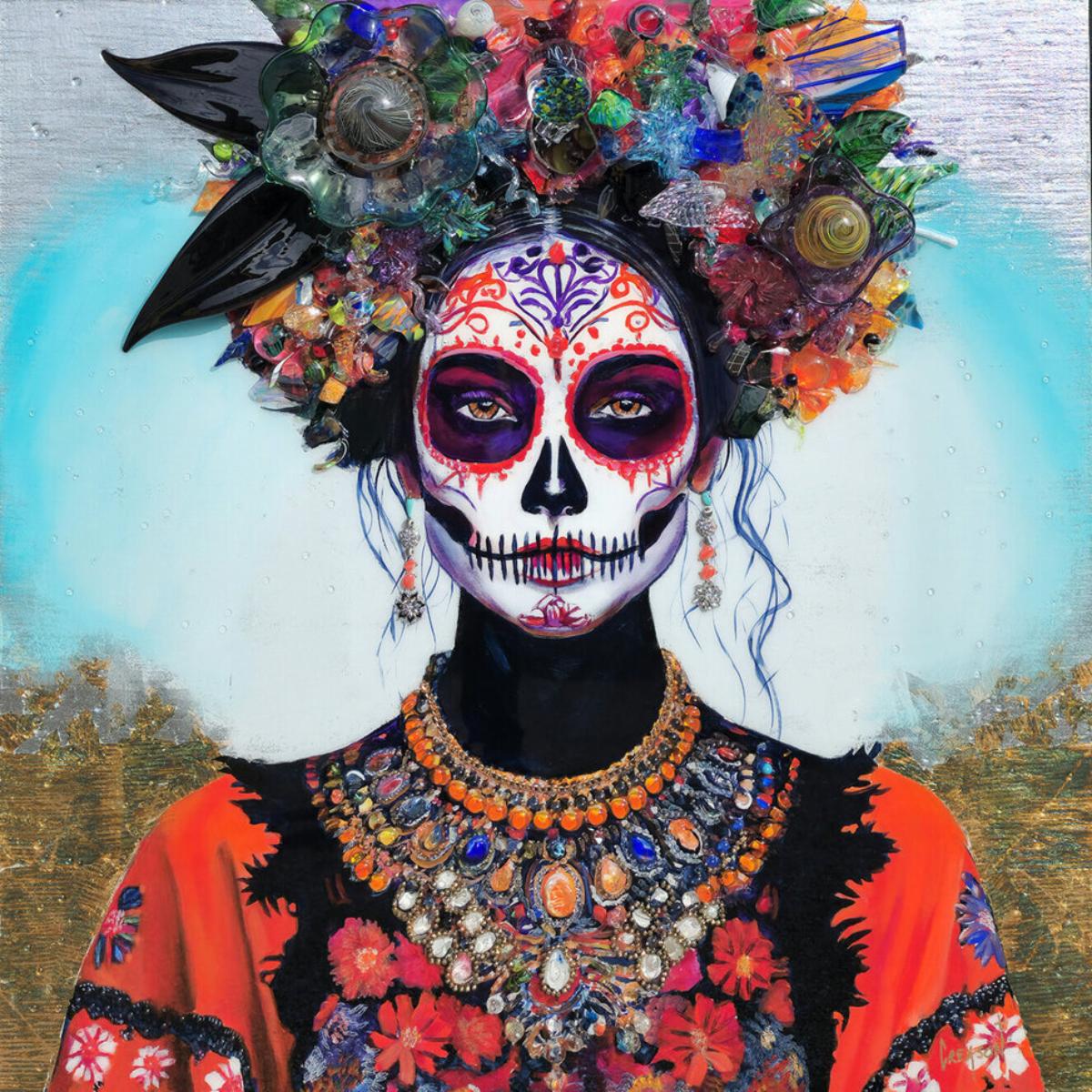 Skull on book アクリル原画 Sugar Skull #5 by Greg Creason