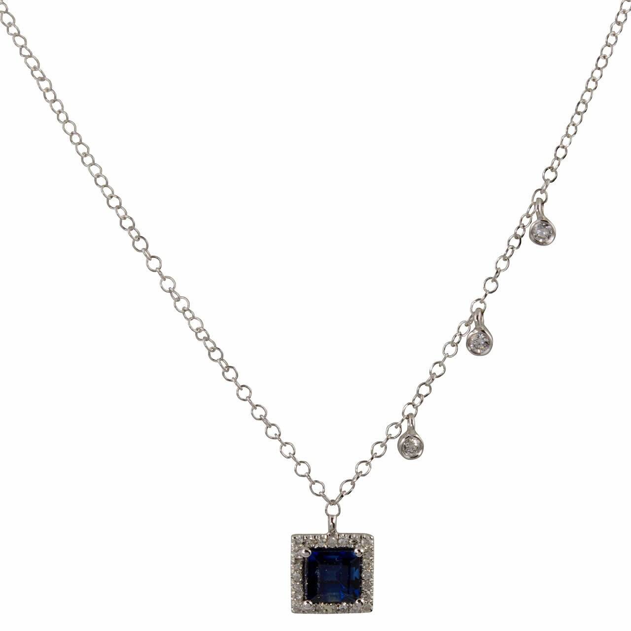 White Gold with Blue Sapphire Pendant 