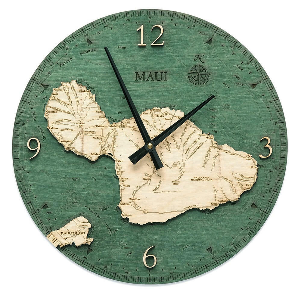 Maui Nautical Wood Maps Wall Clock