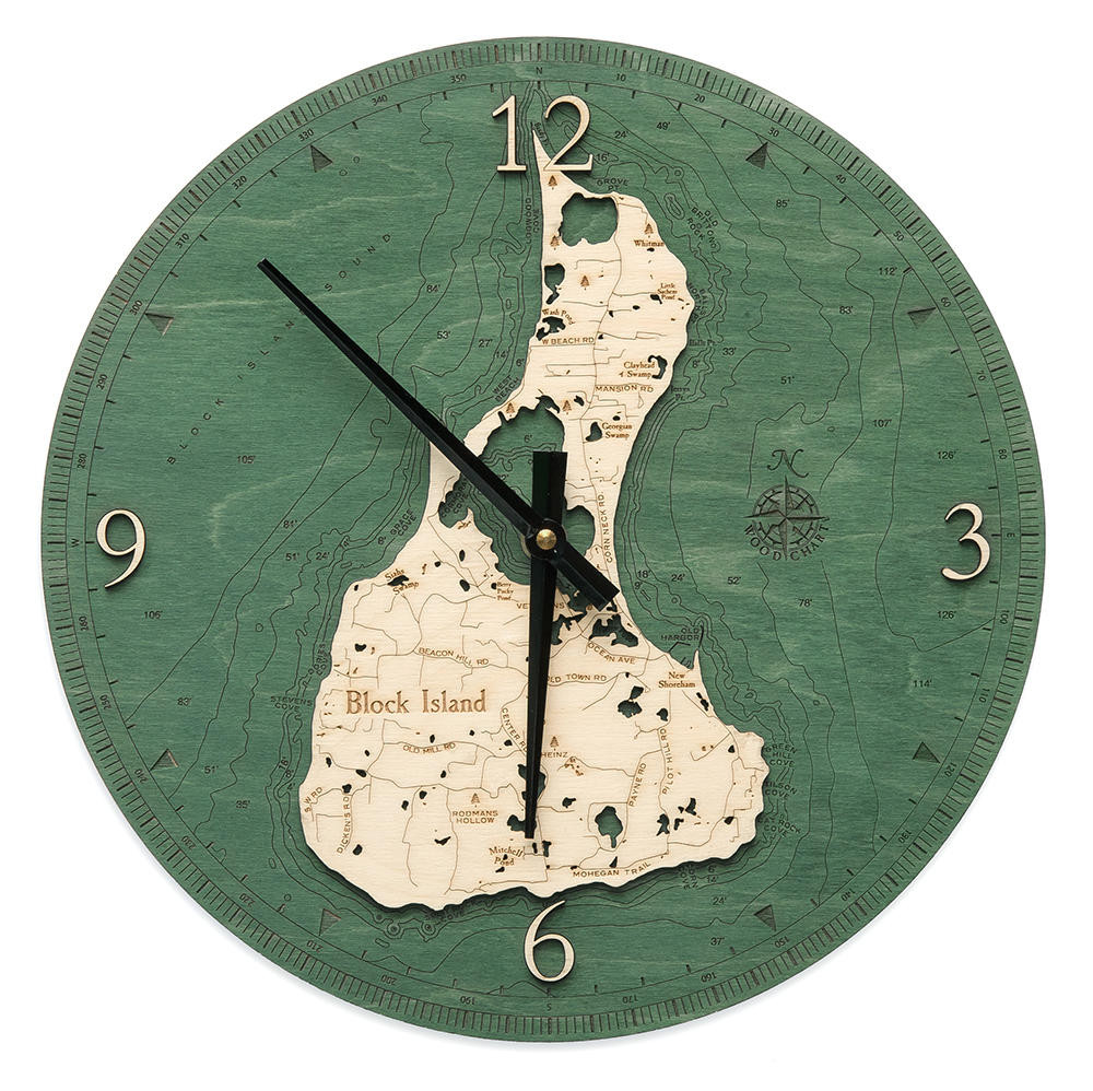 Block Island Wall Clock Nautical Wood Maps Wall Clock