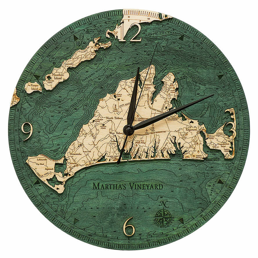 Martha's Vineyard Nautical Wood Maps Wall Clock