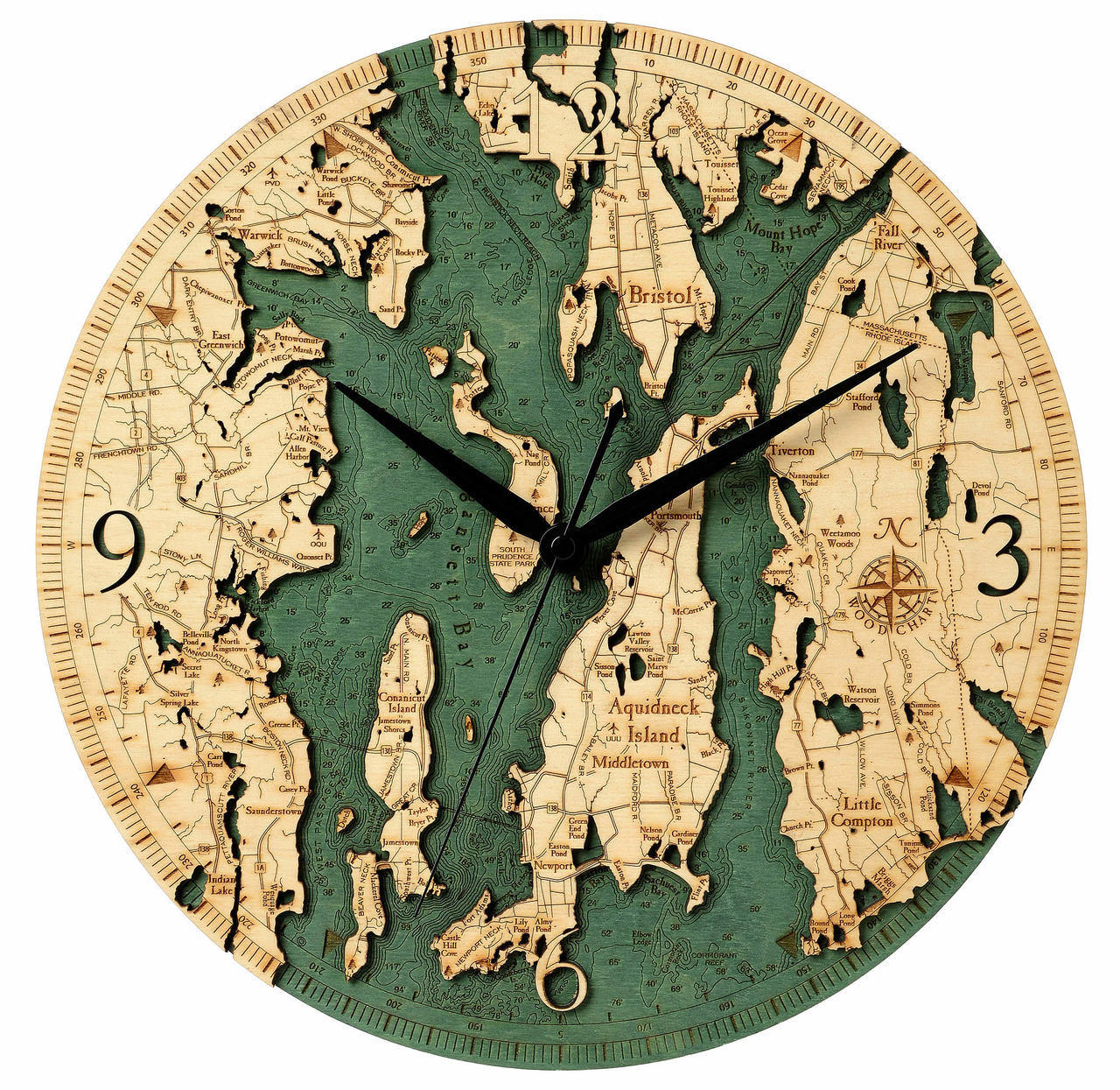 Narragansett Nautical Wood Maps Wall Clock