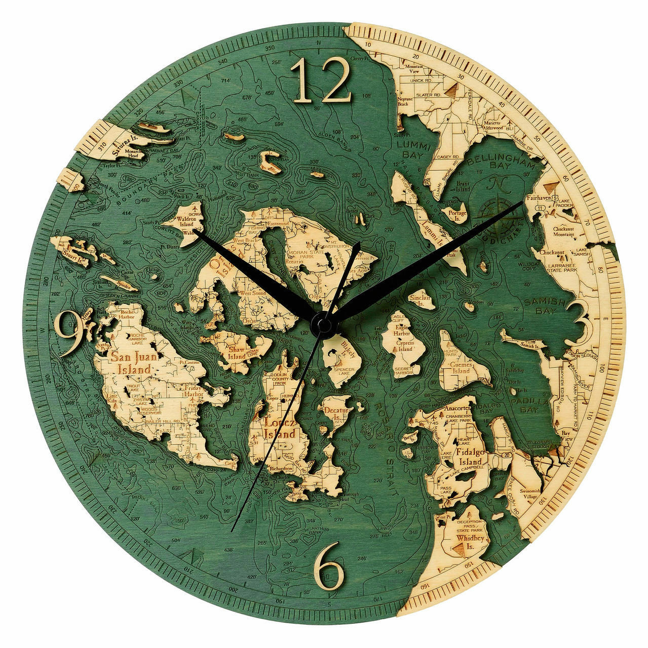 San Juan Islands - Nautical Wood Maps - Wall Clock | Wooden Map