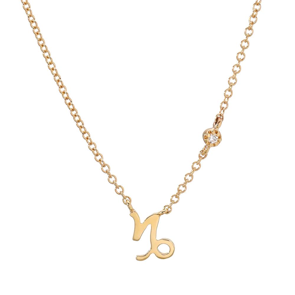 Petite Capricorn Zodiac Necklace with Diamond in Yellow Gold by Liven Co