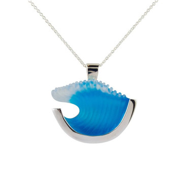 Glass Wave Pendant Necklace L | Blue, Silver | Matt Bezak