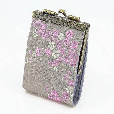 Grey / Pink Cherry Blossom Brocade Women's Wallet