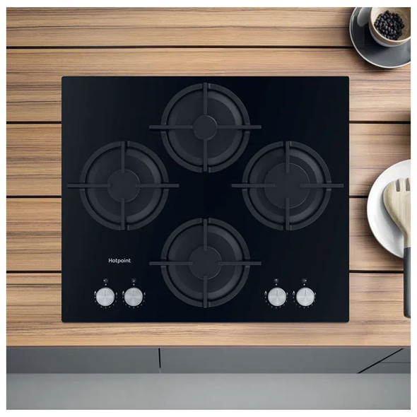 Hotpoint HGS61SBK 60cm 4 Burner Gas on Glass Hob