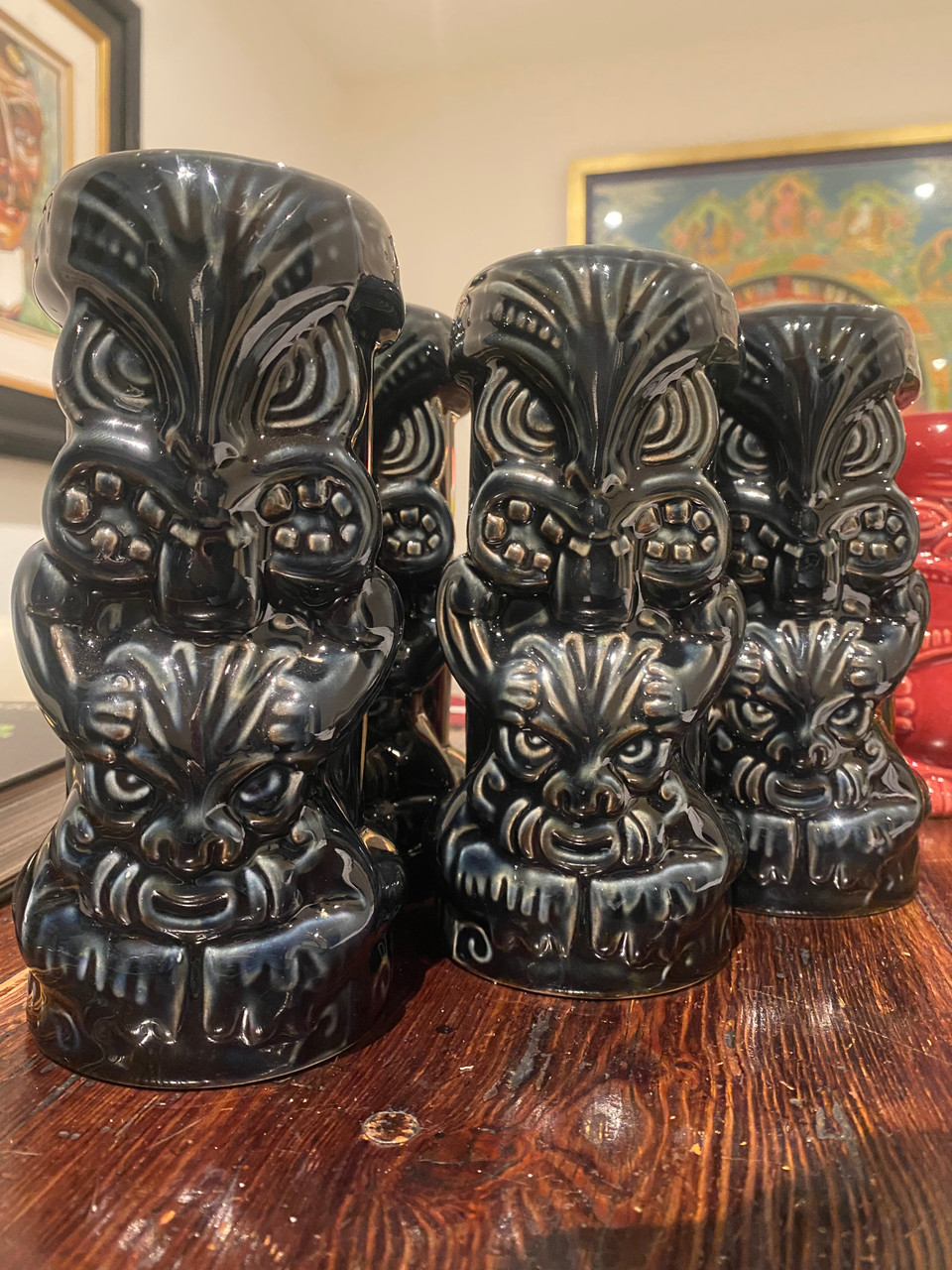 Tiki Vase 177mm tall x 80 mm wide black - Cahns Wines & Spirits