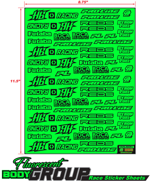 Race Sticker Sheets Body Group-FLO GREEN